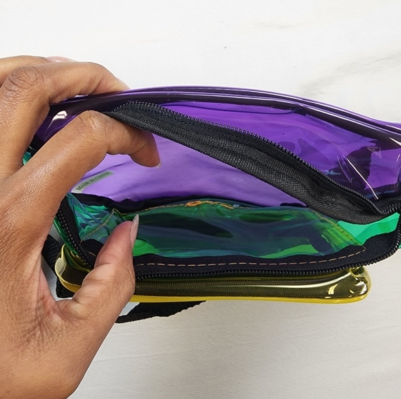 New Orleans Mardi Gras Holographic Fanny Pack 2 Zipper Front Translucent Color - Picture 11 of 12